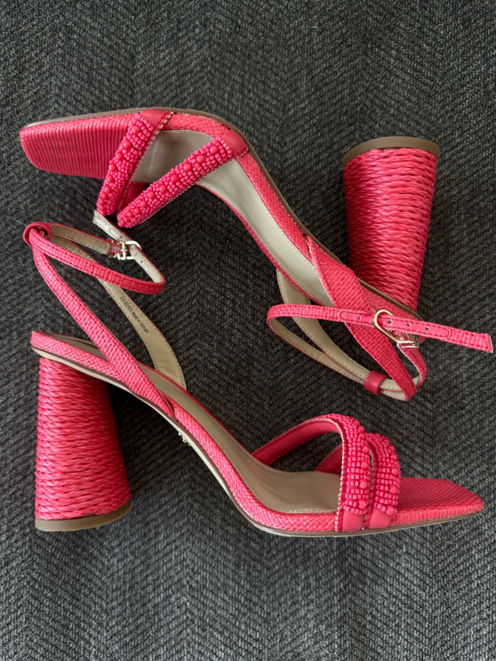 Sam Edelman Hot Pink Coral Beaded Ankle-Strap Block Heels